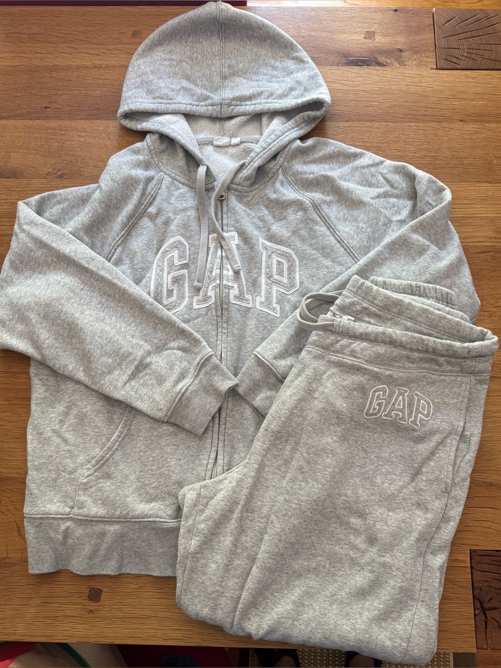 GAP Arch Logo Matching Set Zip Hoodie + Joggers Heather Gray Soft Fleece L